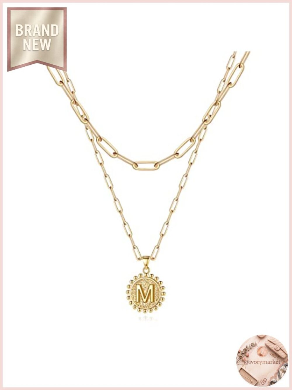 2pc 14K Gold Plated Initial Necklace Set for Women - Layered Paperclip Chain